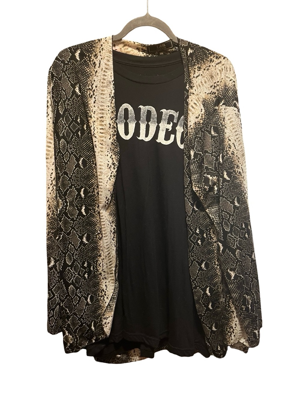 Lucky & Blessed Snake Print Open Cardigan - Black & Cream 2XL